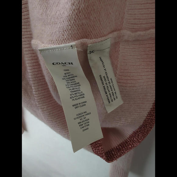 [SOLD] COACH Women's Sz US S REXY Pink Wool Cashmere Crewneck Pullover Sweater - Picture 8 of 8